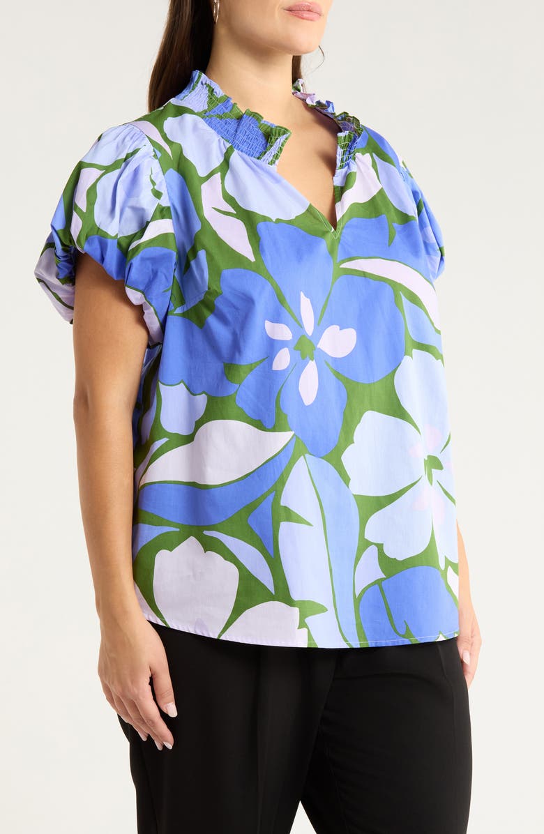 SUGARLIPS Dayana Floral Print Puff Sleeve Top, Alternate, color, Green-Blue