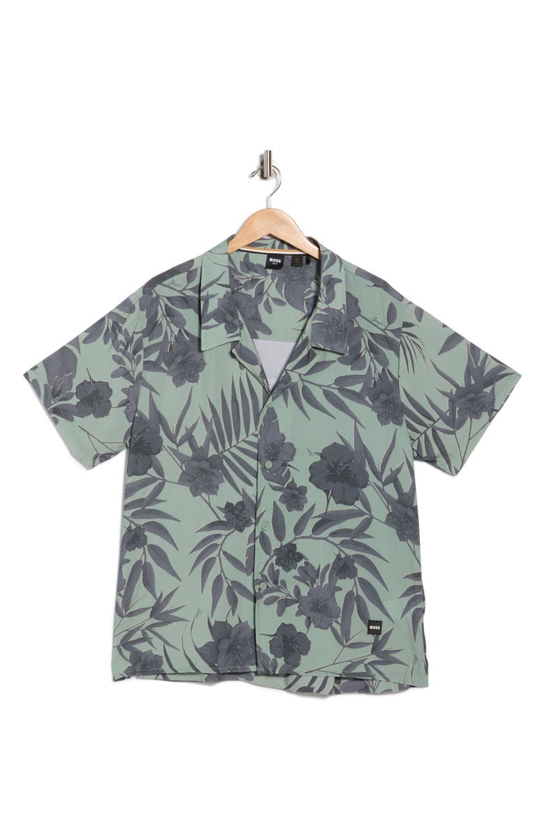 BOSS Floral Cotton Camp Shirt, Main, color, Light/ Pastel Green