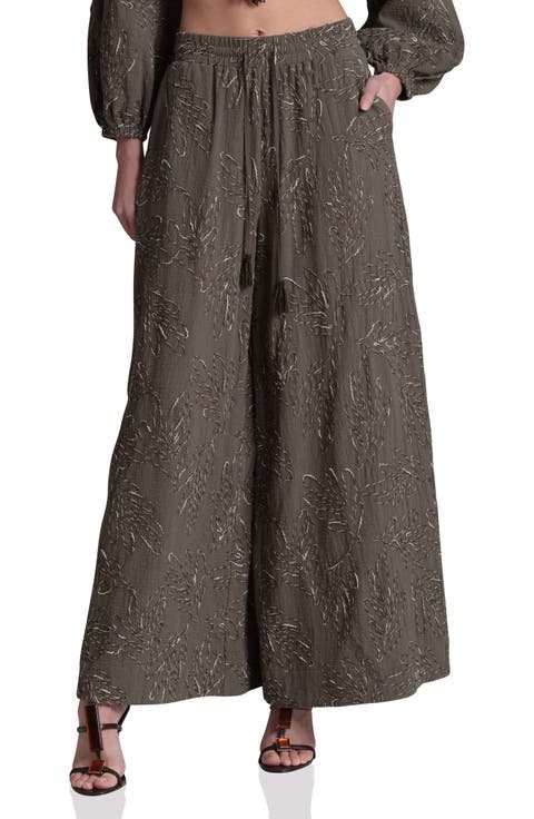 Embroidered Extreme Wide Leg Palazzo Pants