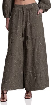 Avec Les Filles Embroidered Extreme Wide Leg Palazzo Pants