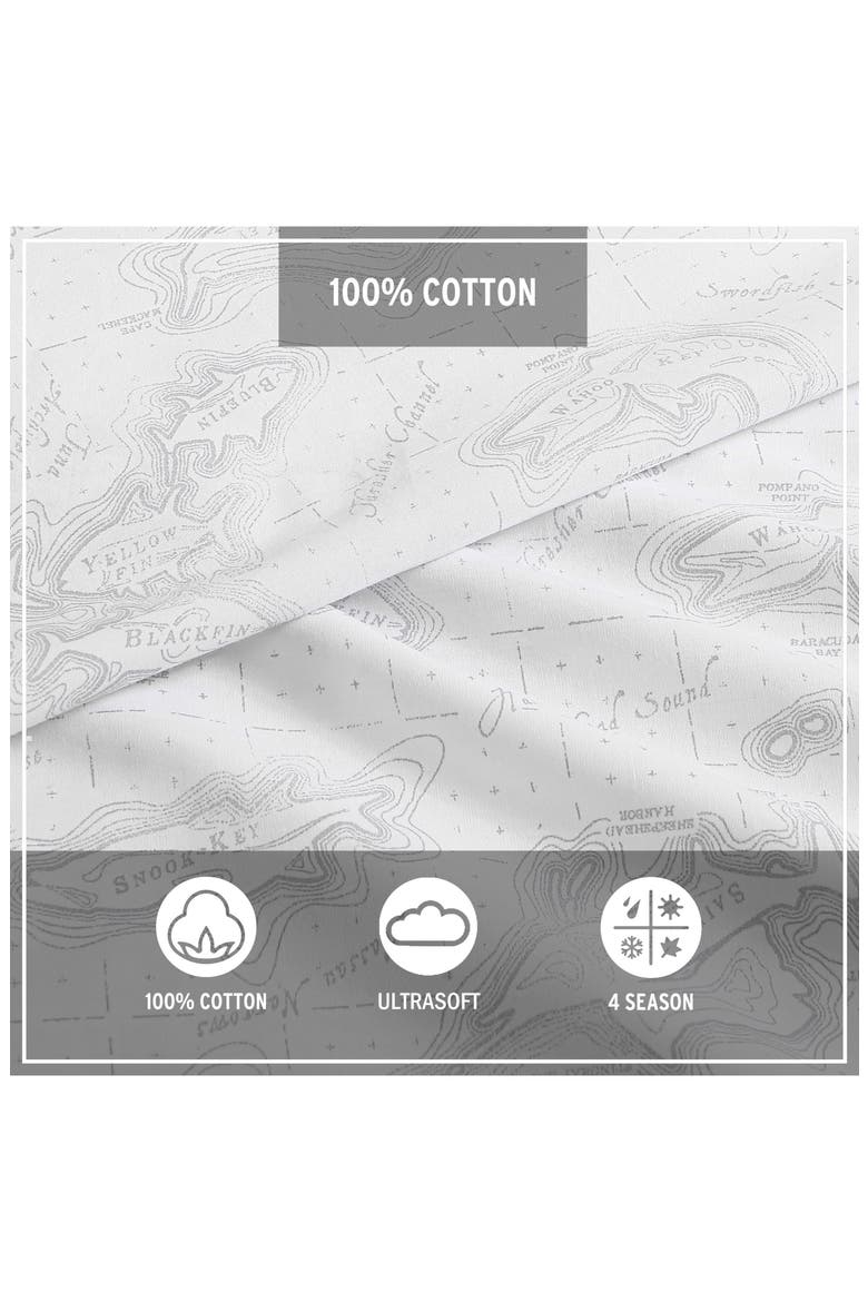 Fish Atol 200 Thread Count 100% Cotton Percale Sheet Set, Alternate, color, LIGHT GREY