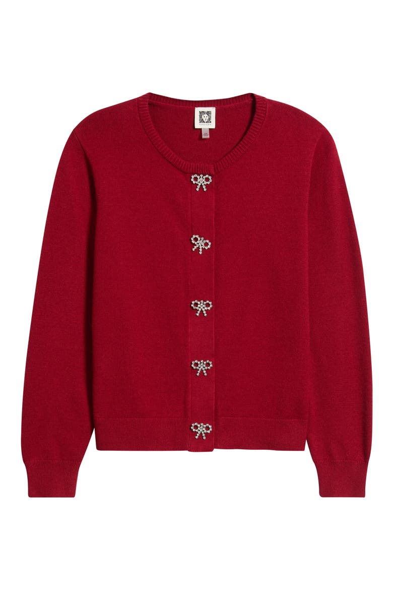 Embellished Bow Button Cardigan, Alternate, color, TITIAN RED