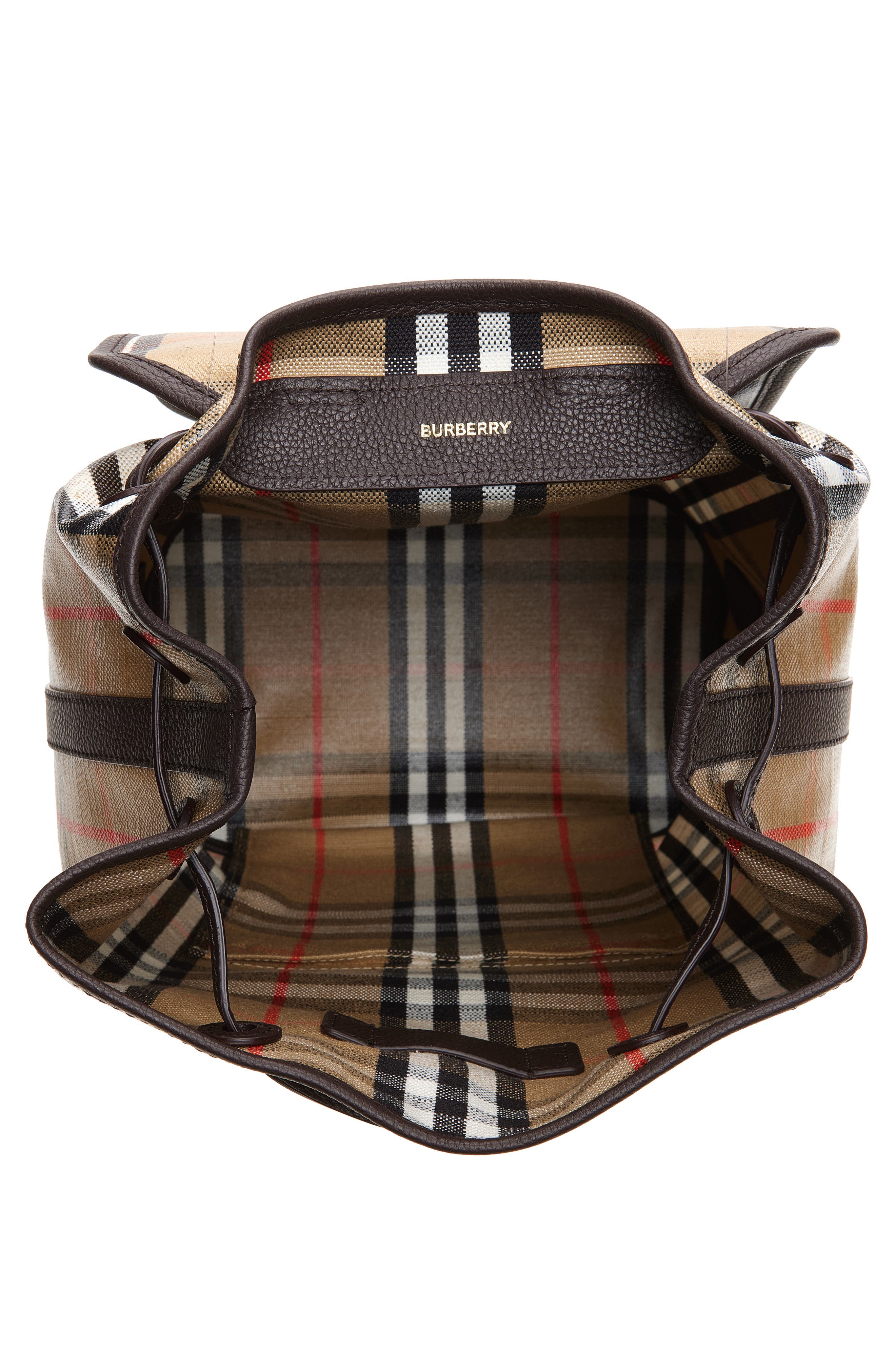Burberry Highlands Check Coated Canvas Backpack, Alternate, color, Sand
