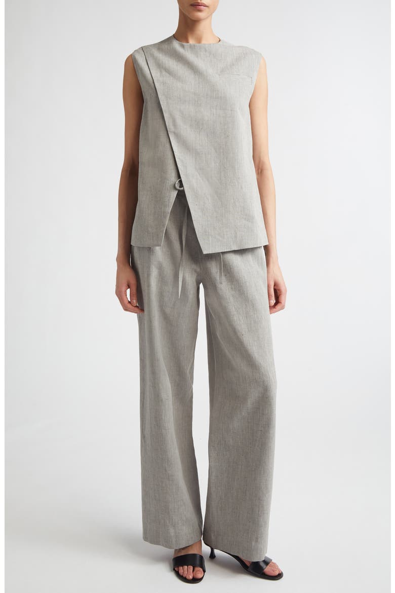 Della Asymmetric Mélange Linen & Cotton Top, Alternate, color, GREY MELANGE