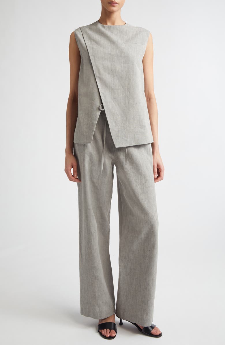 LOULOU DE SAISON Della Asymmetric Mélange Linen & Cotton Top, Alternate, color, Grey Melange