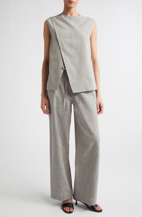 Della Asymmetric Mélange Linen & Cotton Top