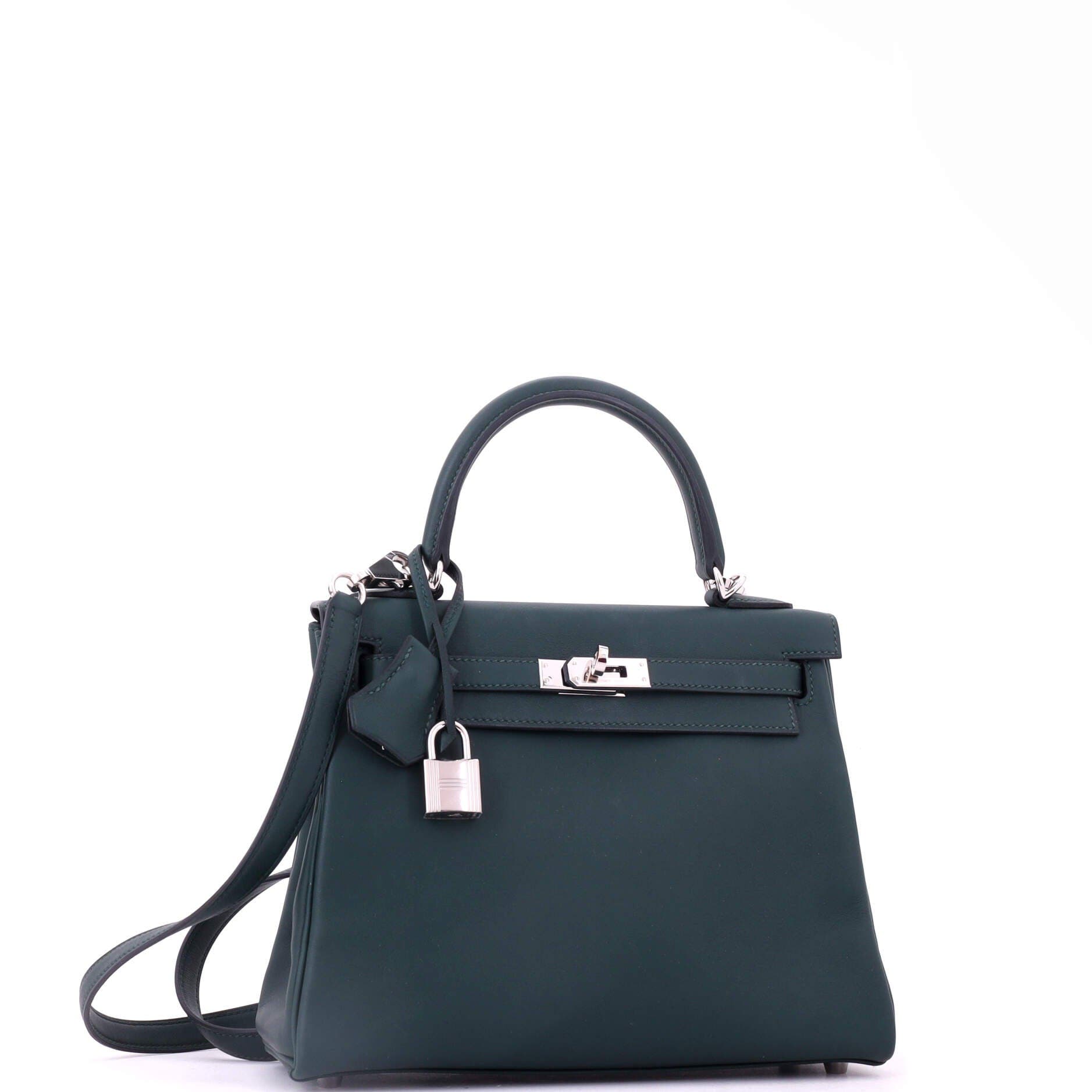Pre-Owned Hermes Kelly Handbag Green Swift with Palladium Hardware 25, Alternate, color, Vert Cypress