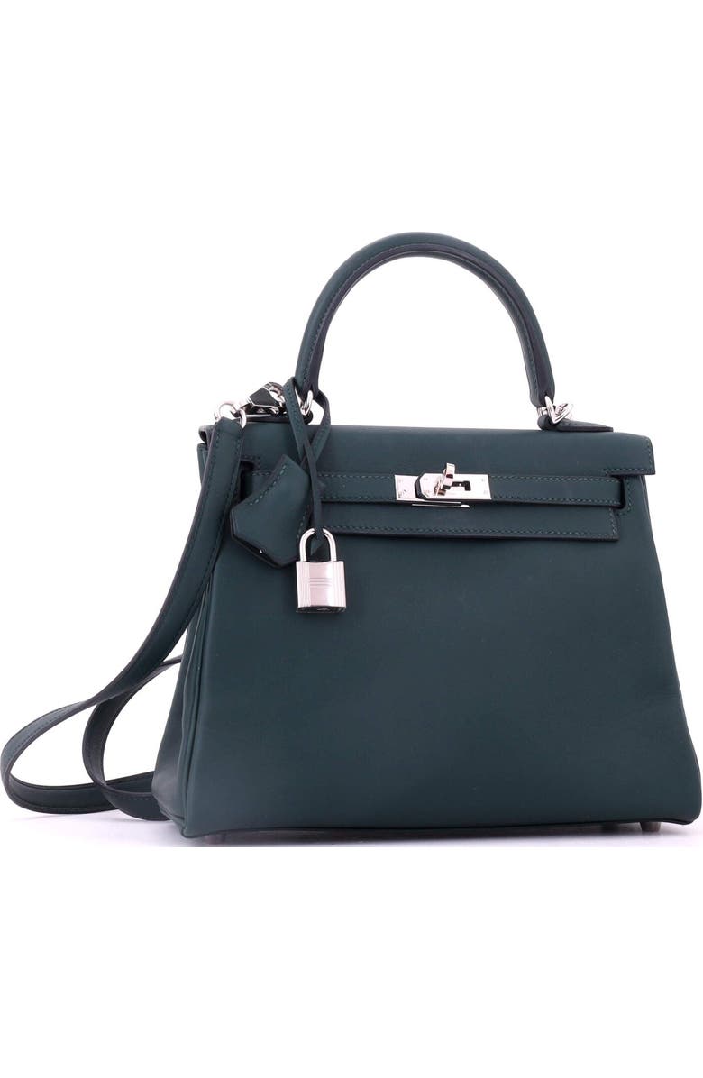 Pre-Owned Hermes Kelly Handbag Green Swift with Palladium Hardware 25, Alternate, color, Vert Cypress