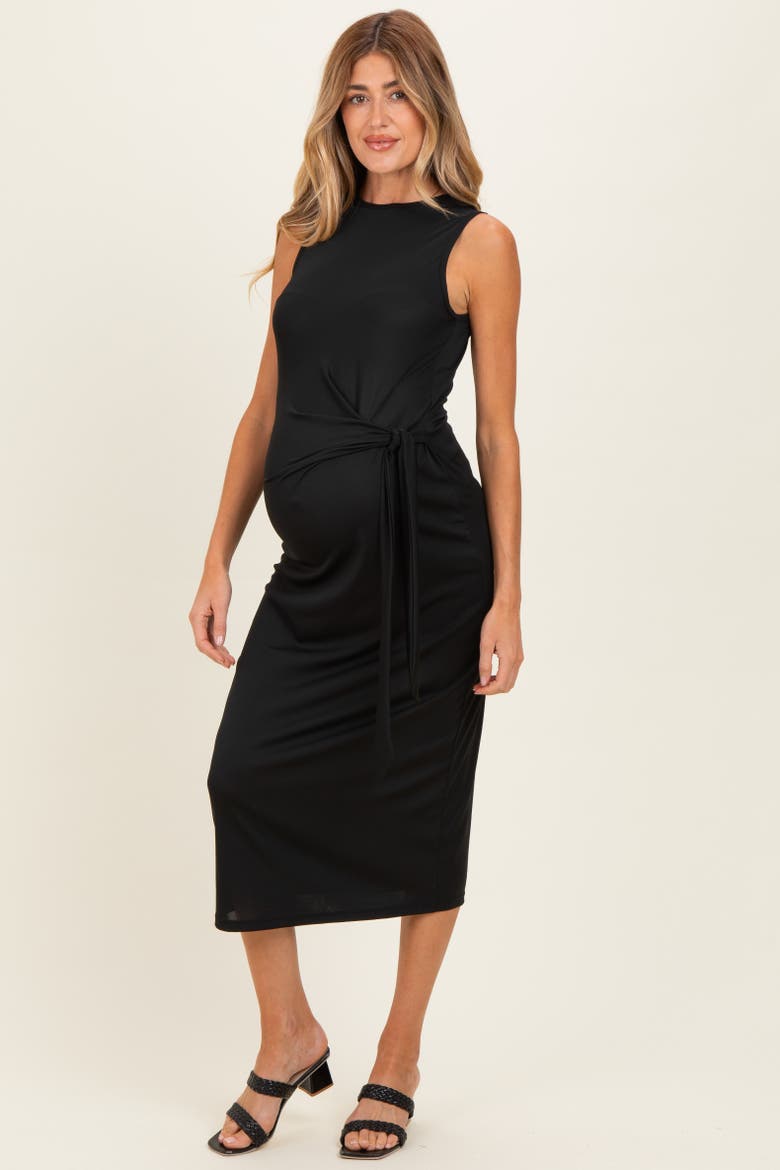 Sleeveless Waist Tie Midi Dress, Alternate, color, Black