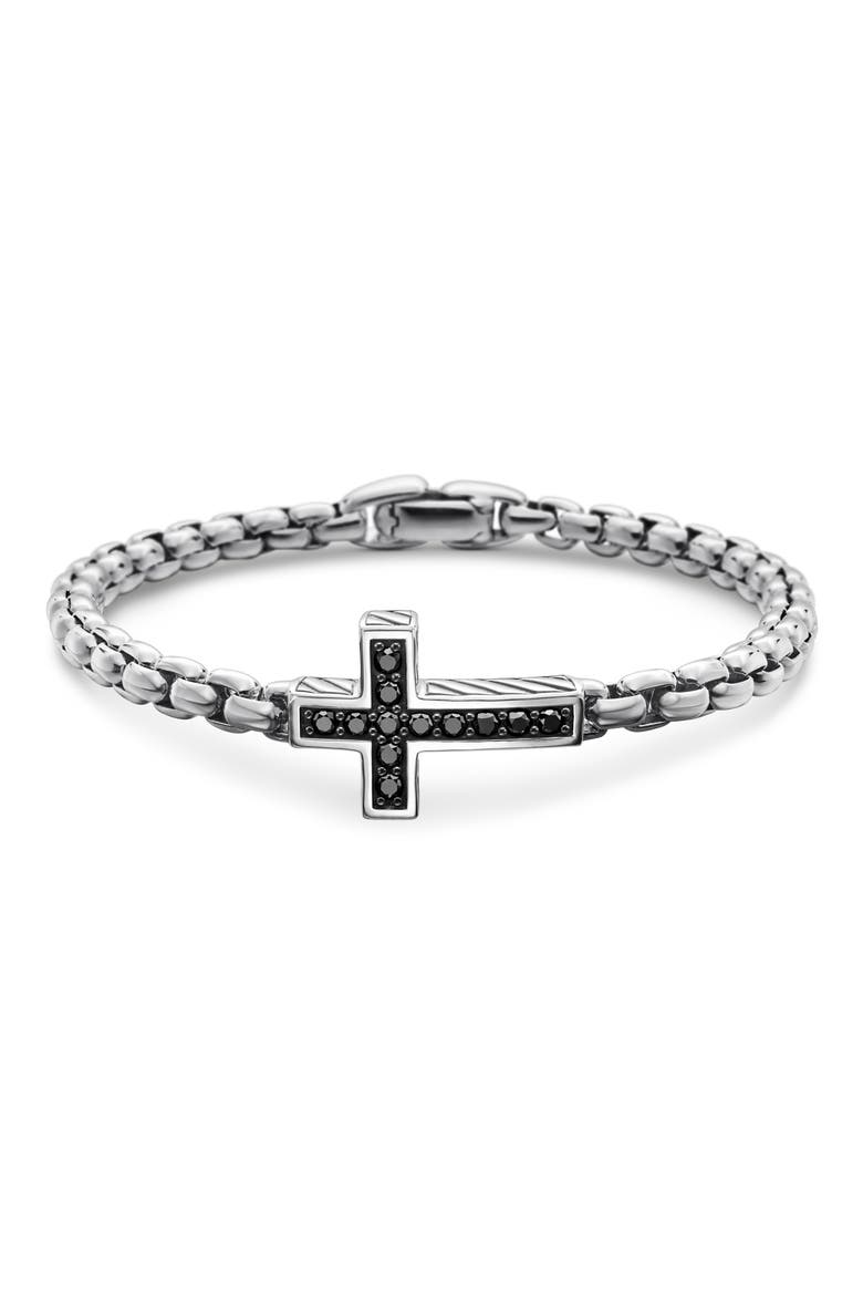 Pavé Cross Bracelet in Sterling Silver with Diamonds, 5mm, Main, color, BLACK DIAMOND