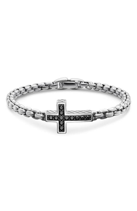 Pavé Cross Bracelet in Sterling Silver with Diamonds, 5mm