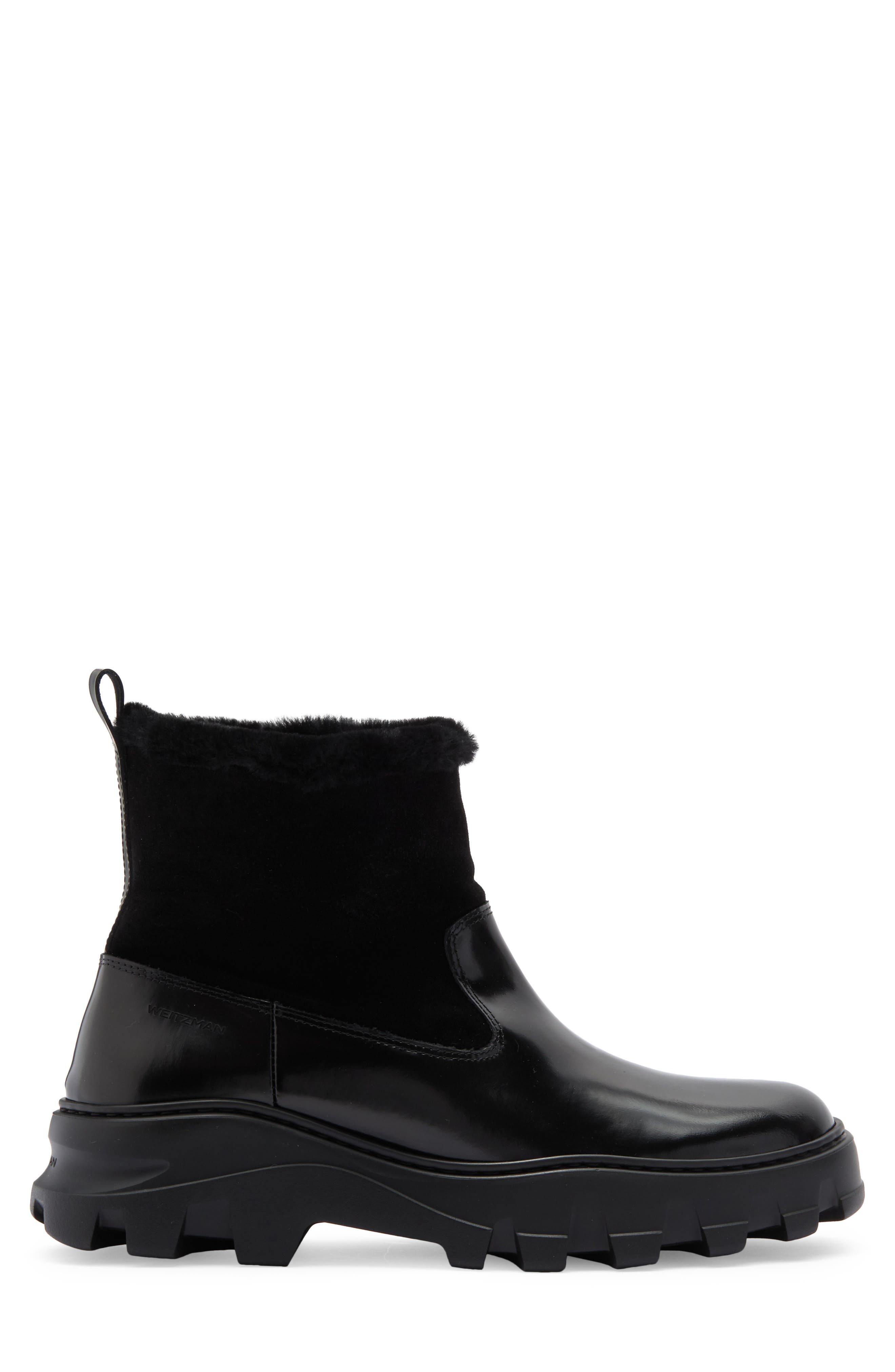 Stuart Weitzman Alton Genuine Shearling Lined Lug Sole Boot, Alternate, color, Black