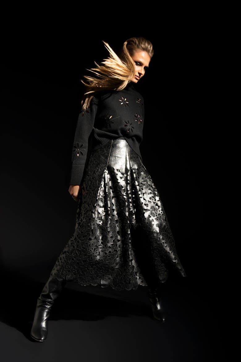 Turtle Neck Pullover With Eylet Embroidery, Alternate, color, Black