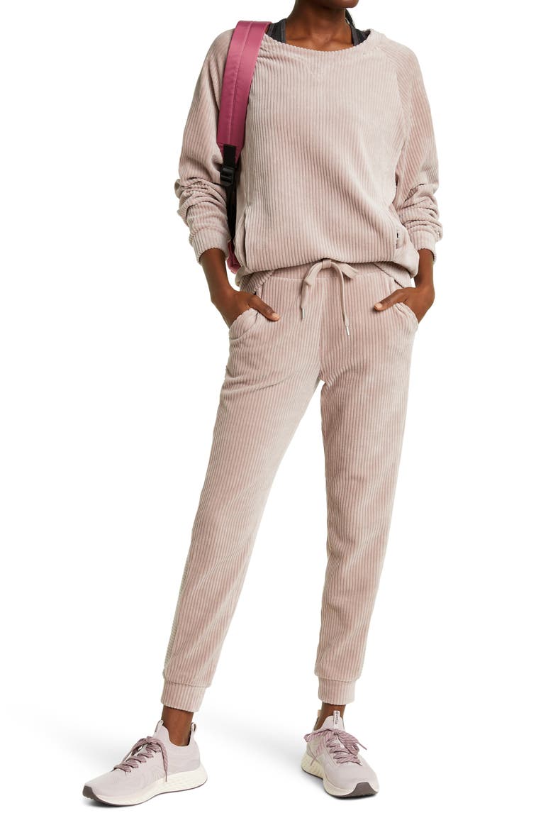 Plush Corduroy Crewneck Sweatshirt, Alternate, color, PINK SPHINX