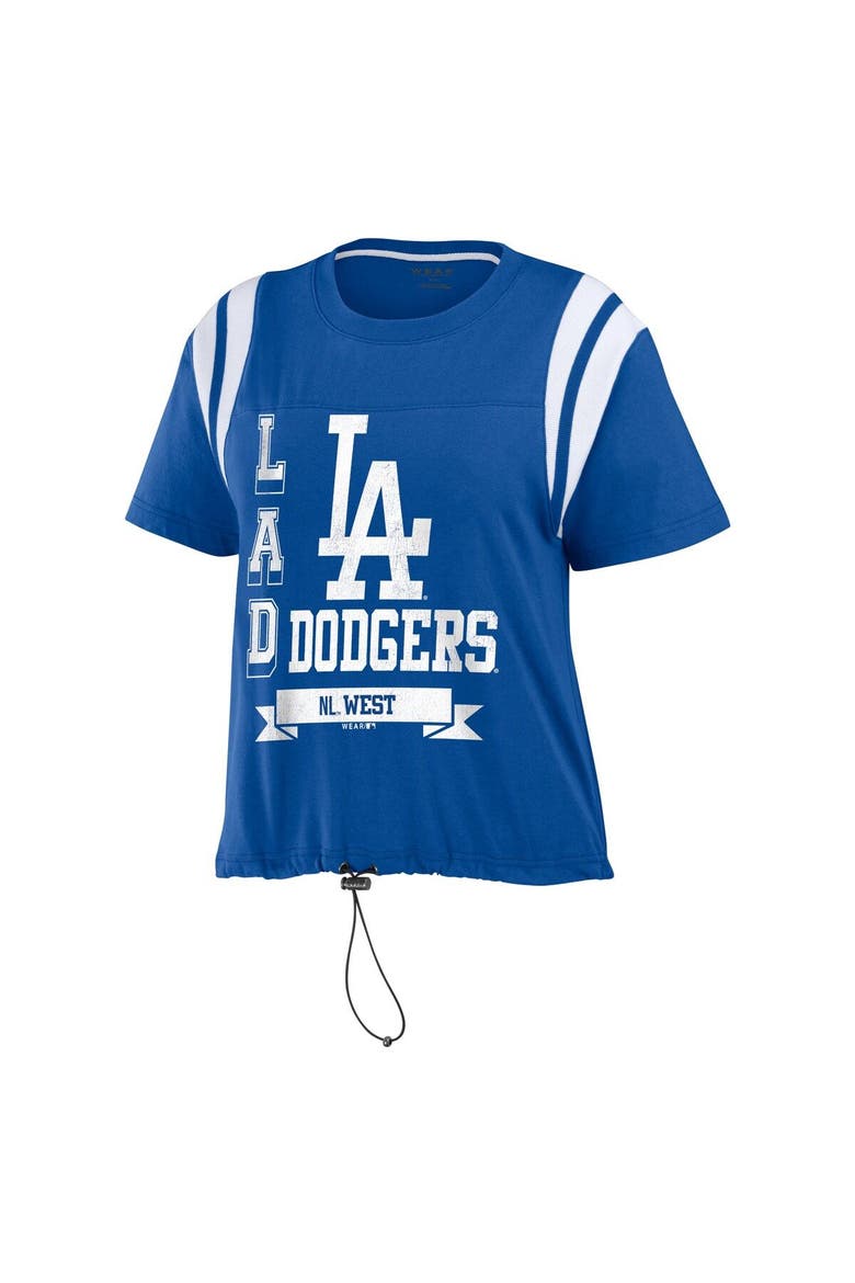 Women's WEAR by Erin Andrews Royal Los Angeles Dodgers Cinched Colorblock T-Shirt, Alternate, color, Royal