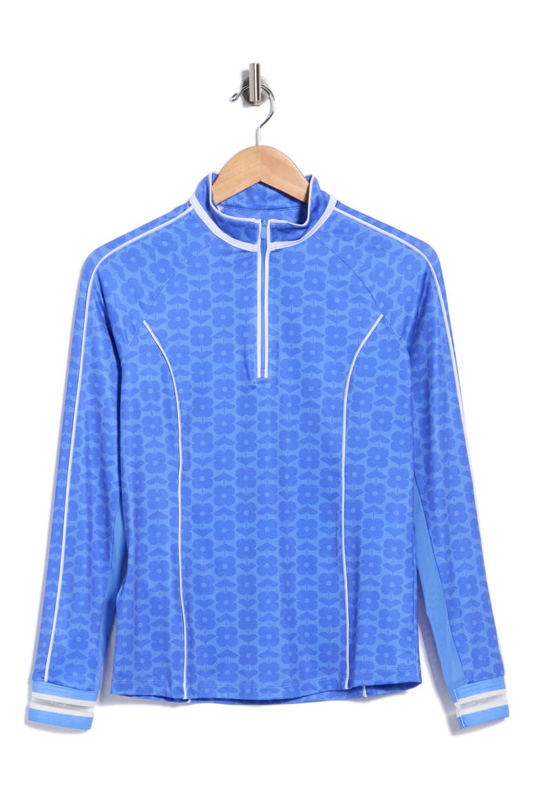 Geometric Floral Performance Sun Half Zip Top, Main, color, ULTRAMARINE