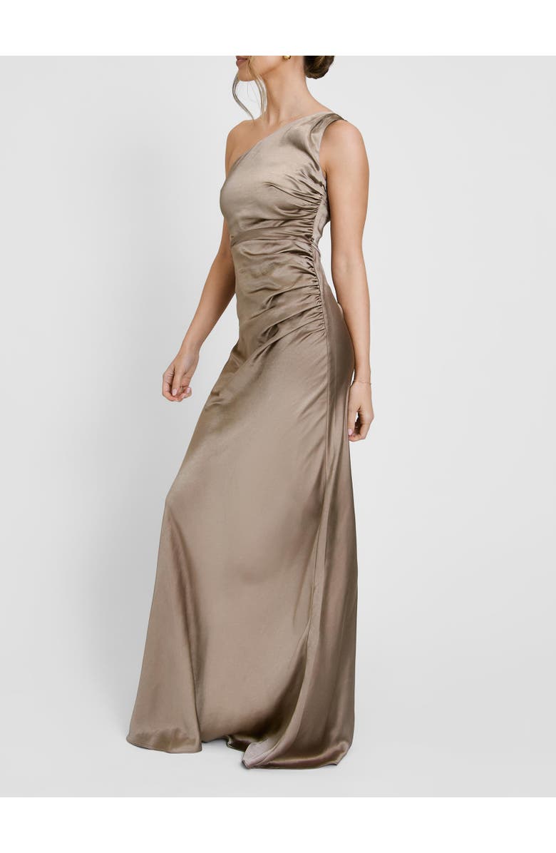 Six Stories One Shoulder Gathered Bridesmaid Dress, Alternate, color, Truffle