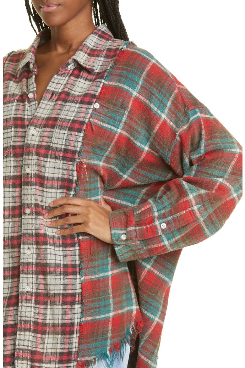Women's Patchwork Plaid Cotton Flannel Button-Up Shirt, Alternate, color, GREY PLAID W/ BLUE-RED PLAID