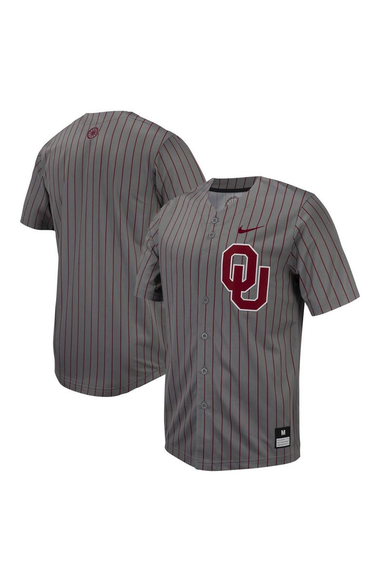 Nike Men's Nike Steel Gray Oklahoma Sooners Pinstripe Replica Full-Button Baseball Jersey, Main, color, Anthracite