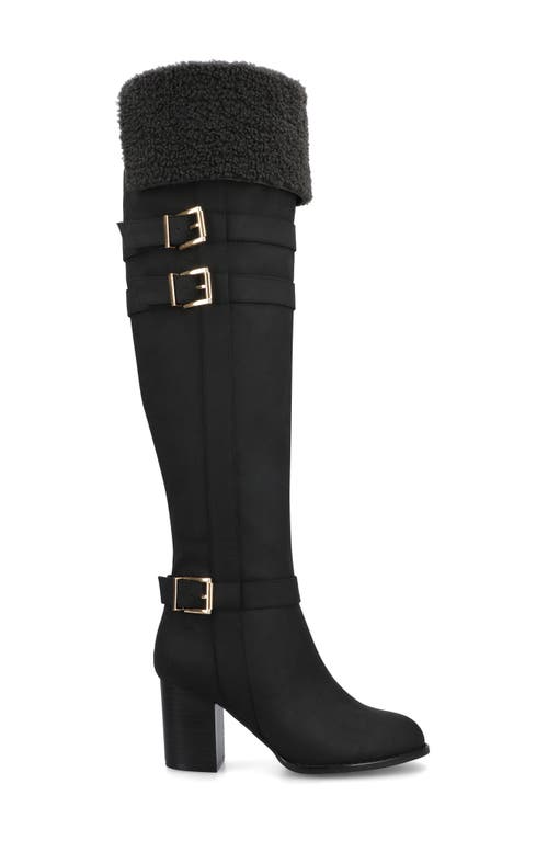 Journee Collection Alyza Faux Shearling Over-the-knee Boot In Black