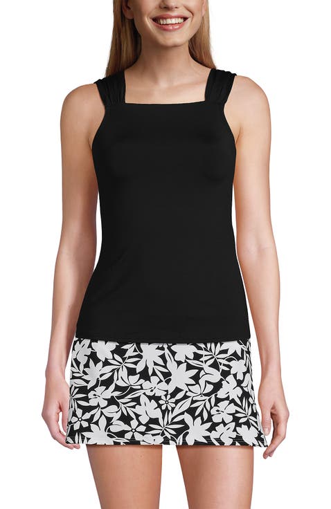 Chlorine Resistant Cap Sleeve High Neck Tankini Swimsuit Top