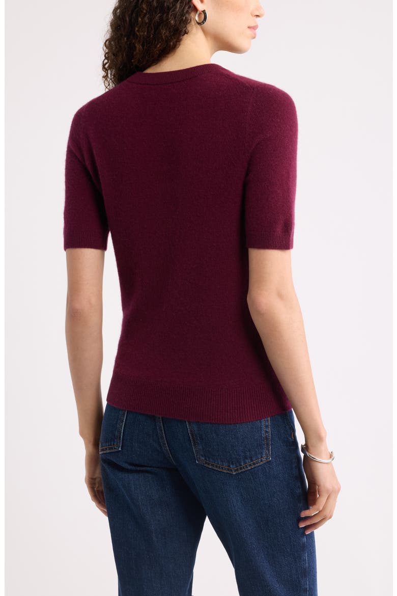Cashmere Short Sleeve Crewneck Sweater, Alternate, color, BURGUNDY FIELD