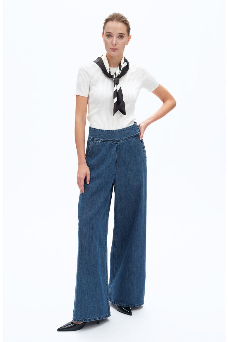 Ultra High Waist Wide Leg Trouser Jeans, Alternate, color, DARK BLUE