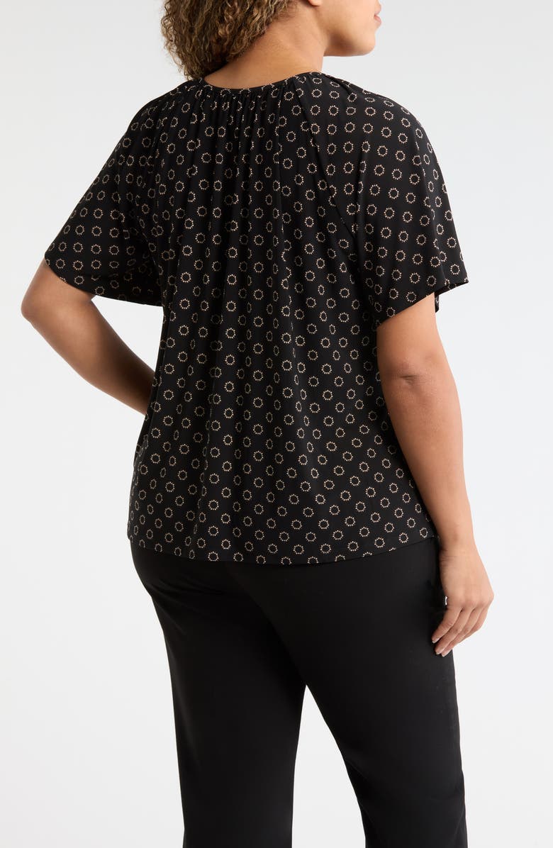 AK ANNE KLEIN Circle Print Keyhole Peasant Top, Alternate, color, Anne Black/ Latte