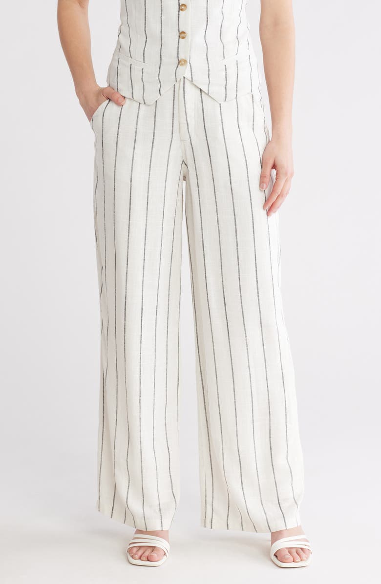 Love By Design April High Waist Wide Leg Pants, Main, color, Gardenia/ Black Stripe