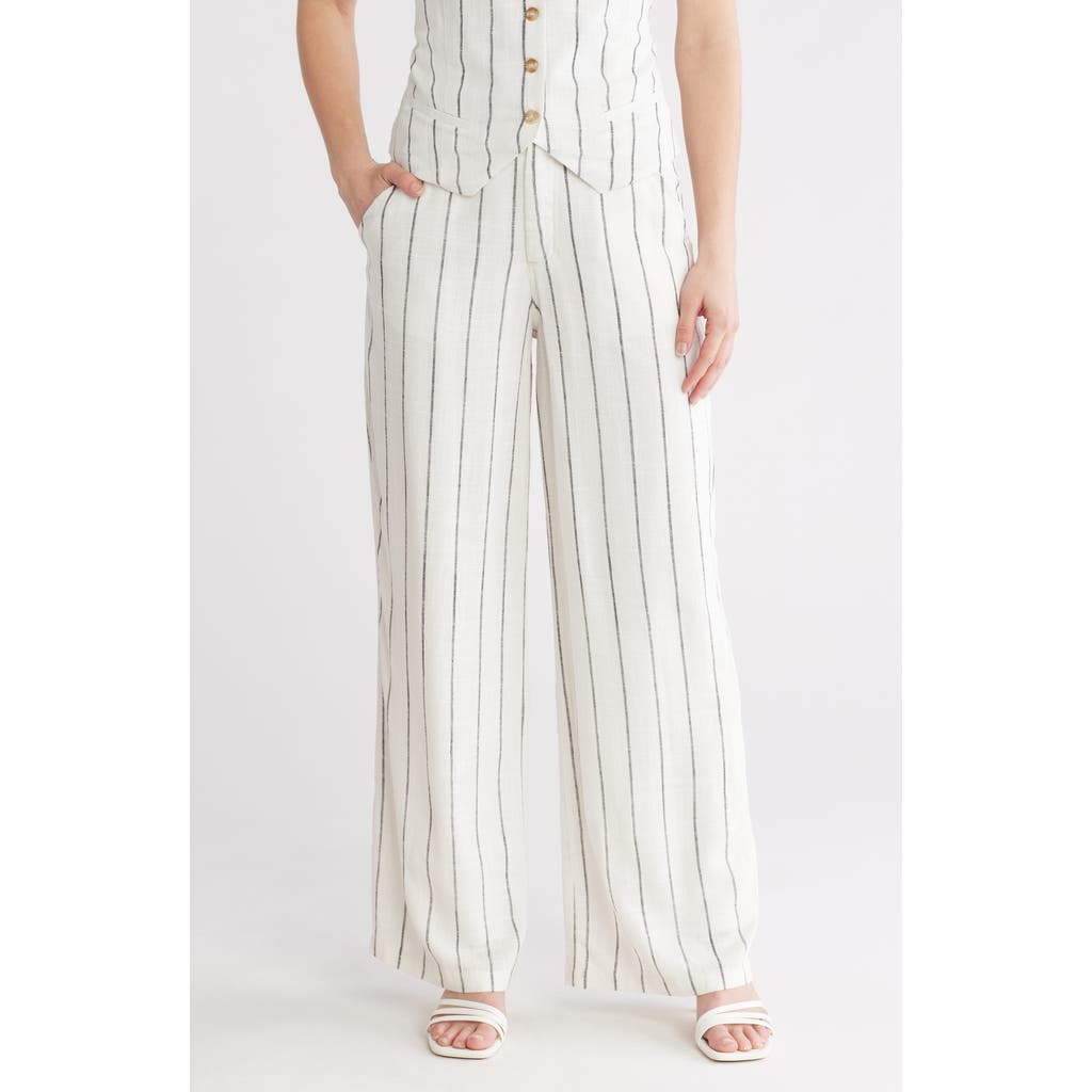 Love By Design April High Waist Wide Leg Pants In Gardenia/black Stripe