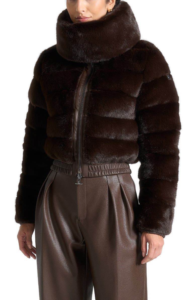 Manière De Voir Ama Plush Ribbed Jacket with Neck Scarf, Alternate, color, Brown