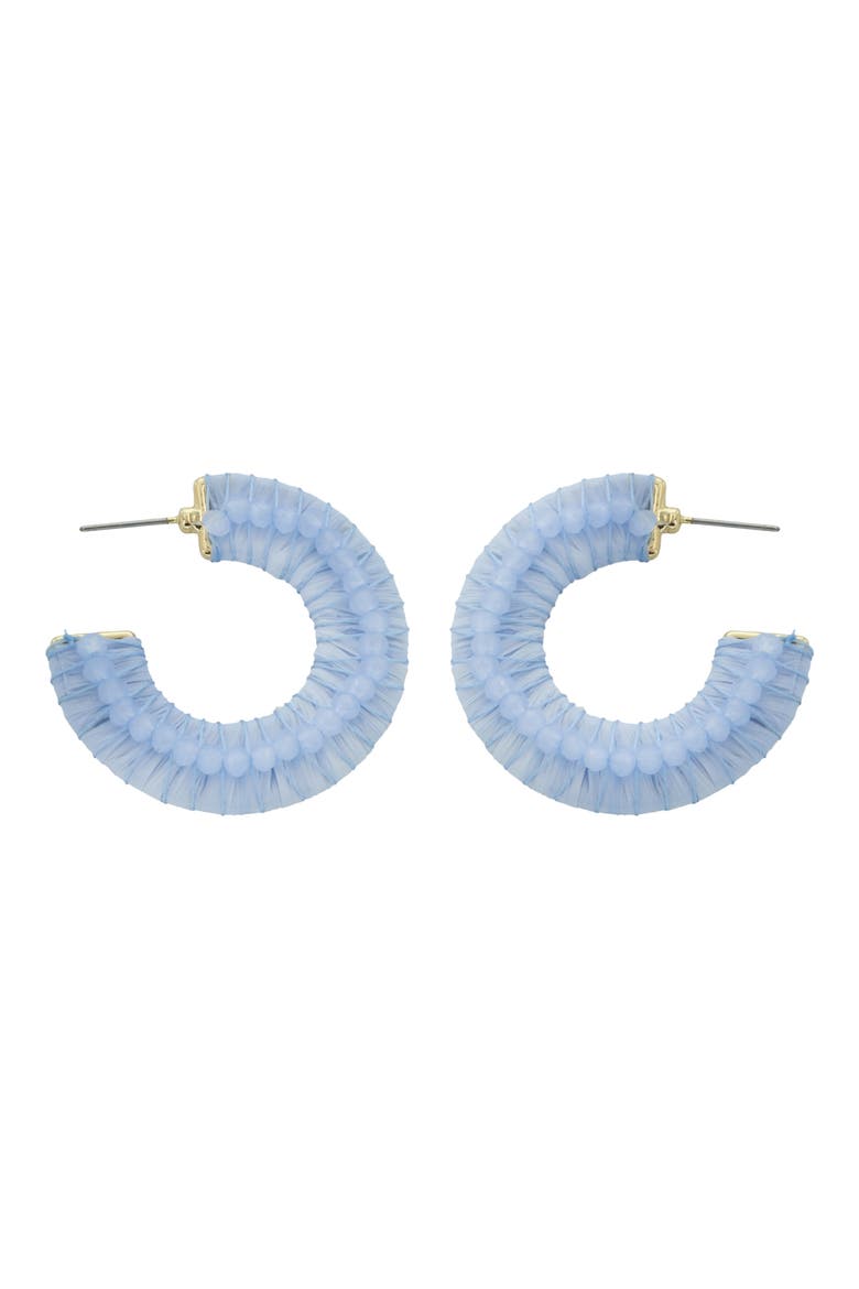 Suede Crystal Hoop Earrings, Main, color, BLUE