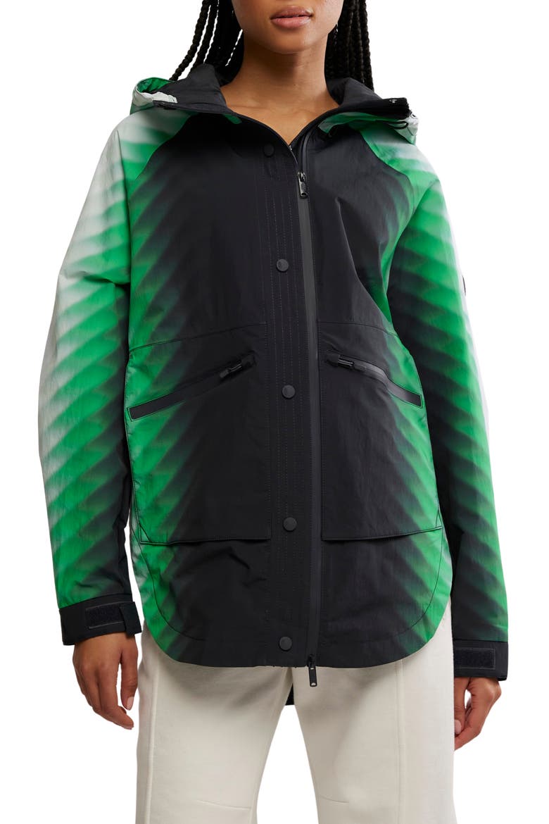 Print Waterproof Rain Jacket, Main, color, GREEN COMBO