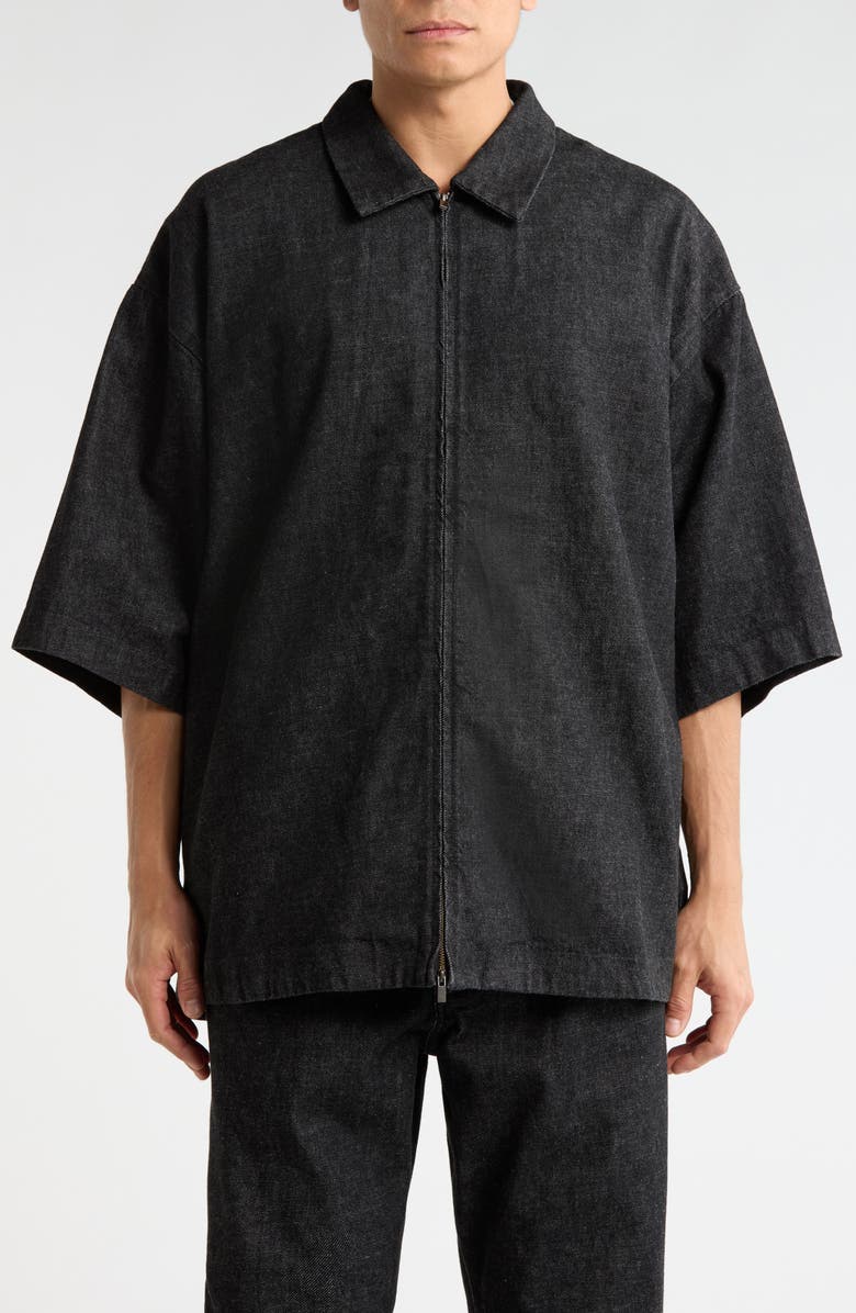Fear of God Essentials Denim Zip Work Shirt, Alternate, color, Vintage Black