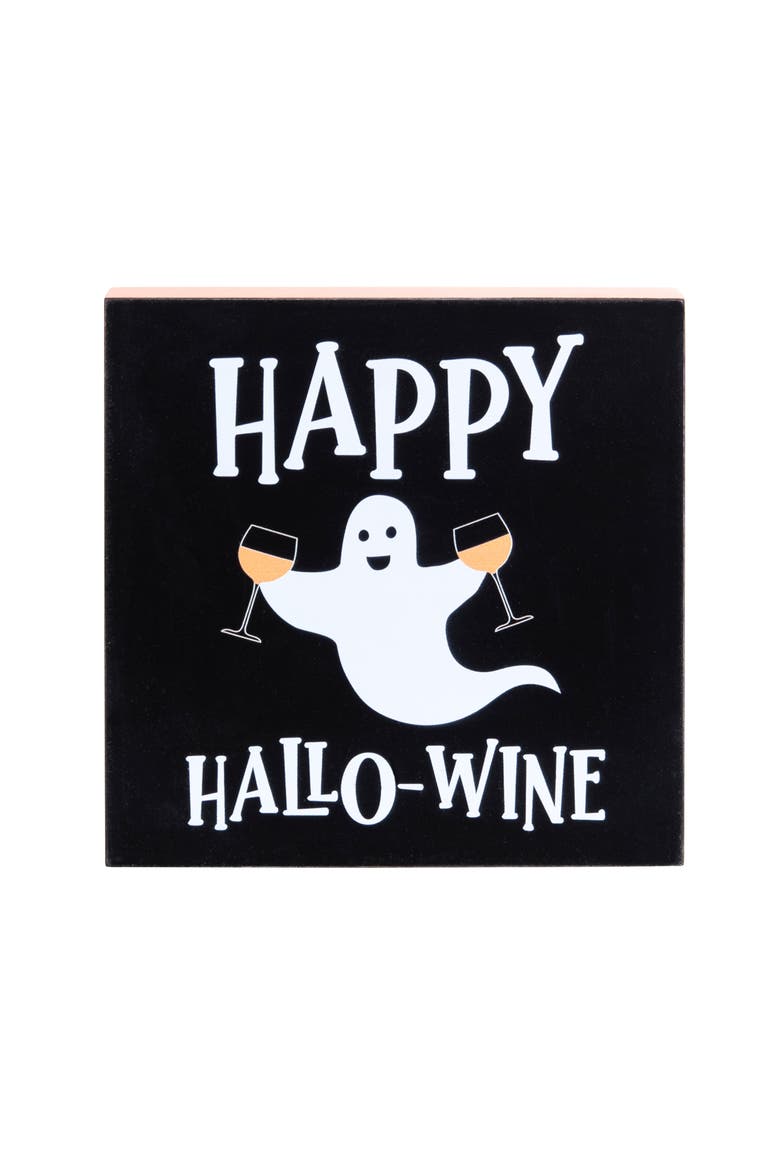 5" "Happy Hallo-Wine" Halloween Shelf Sitter Decoration, Main, color, Black