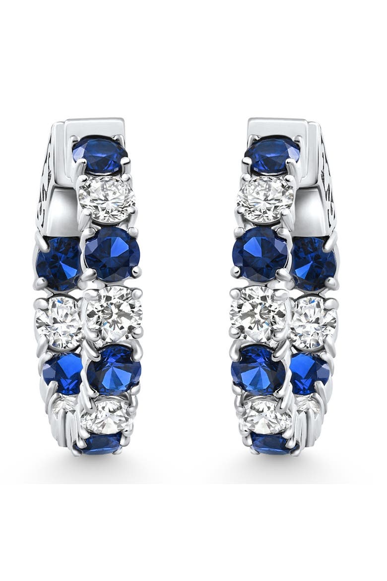 4 1/2Ct Diamond & Sapphire Hoops or Gold Lab Grown 1" Tall, Alternate, color, White Gold