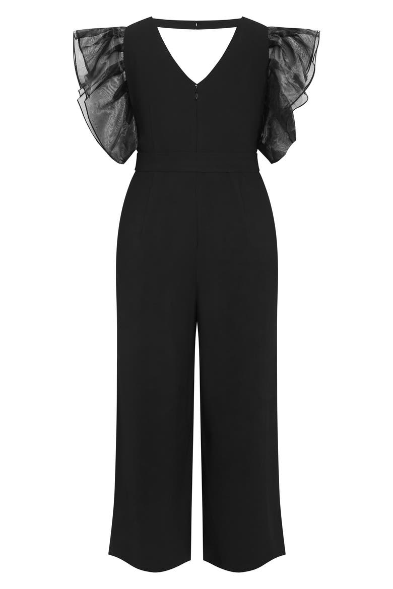 Tiana Organza Sleeve Wide Leg Jumpsuit, Alternate, color, BLACK