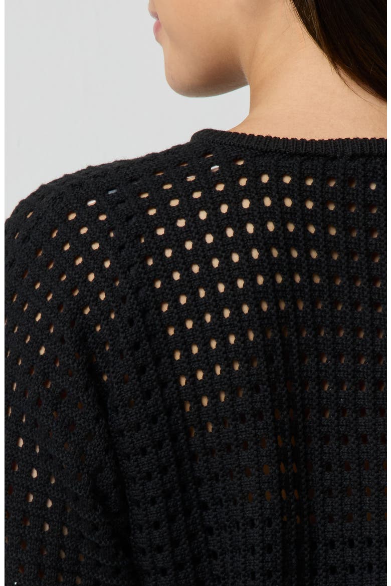 Keyhole Open Knit Crop Sweater, Alternate, color, BLACK