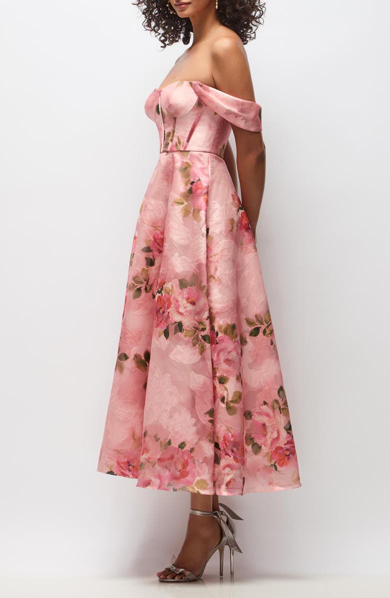 Dessy Collection Edie Floral Jacquard Cocktail Midi Dress, Alternate, color, Guava Floral Print