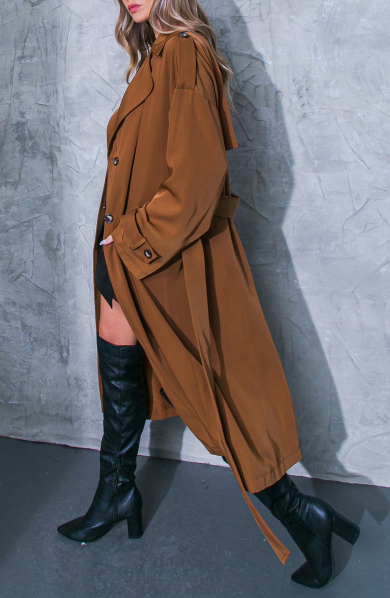 FLYING TOMATO Double Breasted Trench Coat, Alternate, color, Brown