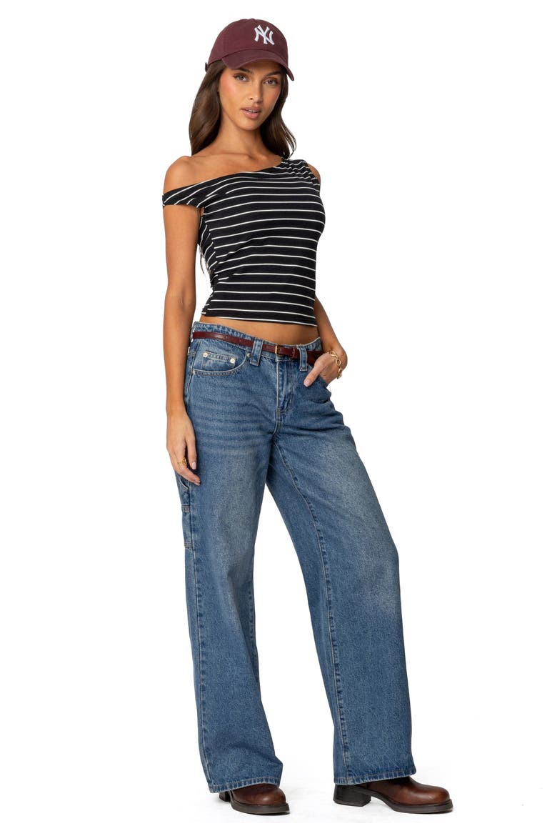 Keryn Stripe Asymmetric Top, Alternate, color, BLACK