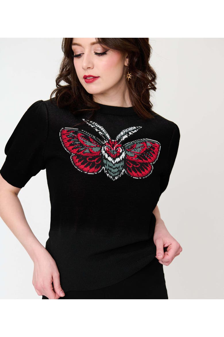 Embroidered Long Sleeve Sweater, Alternate, color, Black Moth Print