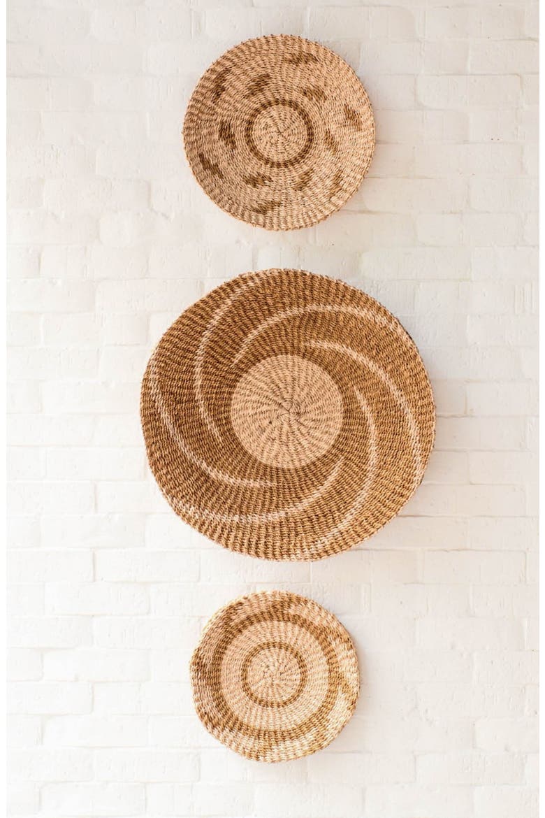 Natural & Brown Round Wall Basket, Alternate, color, Natural + Brown