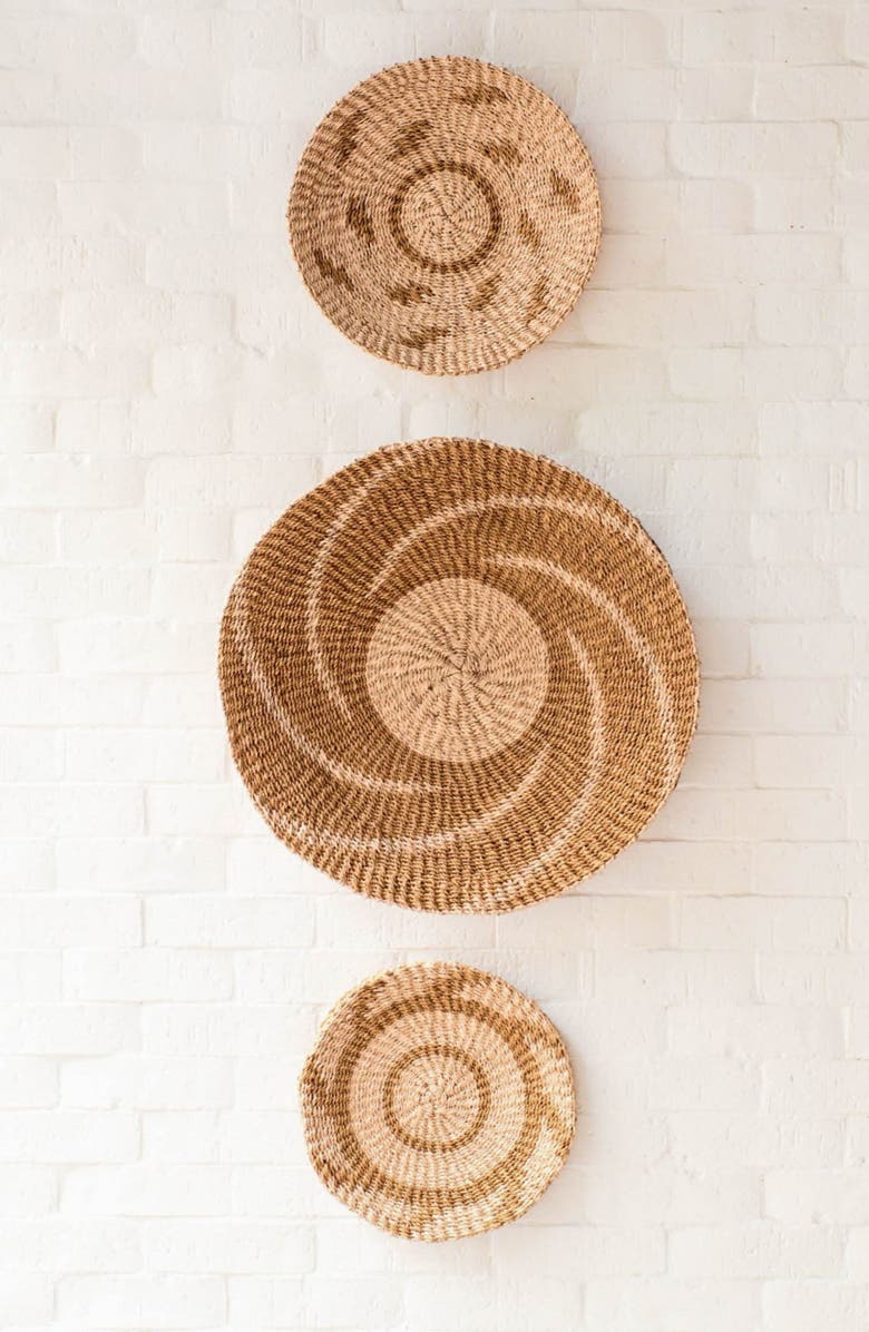 LIKHA Natural & Brown Round Wall Basket, Alternate, color, Natural + Brown