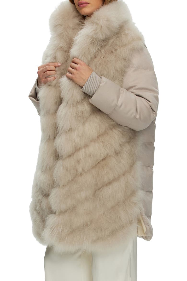 Genuine Shearling Diagonal Stroller with  Cashmere Back And Sleeves, Alternate, color, LIGHT BEIGE/LIGHT BEIGE