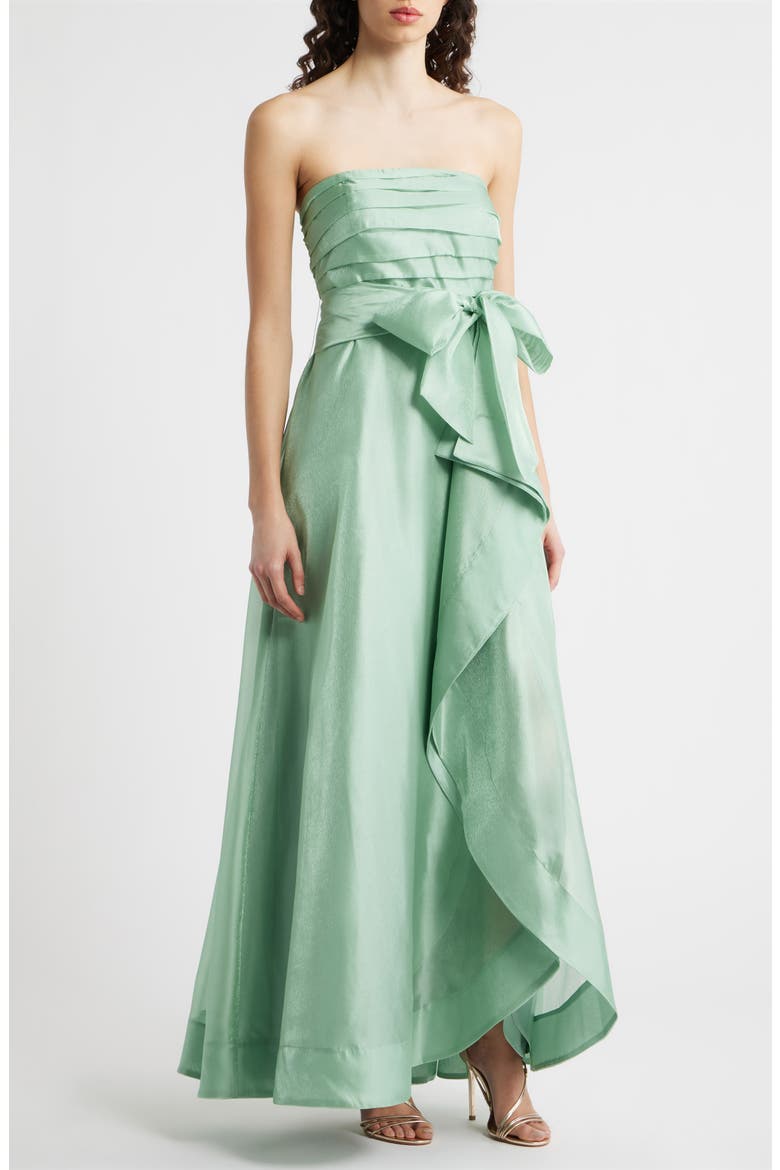 Pleated Bodice Organza Gown, Alternate, color, SAGE