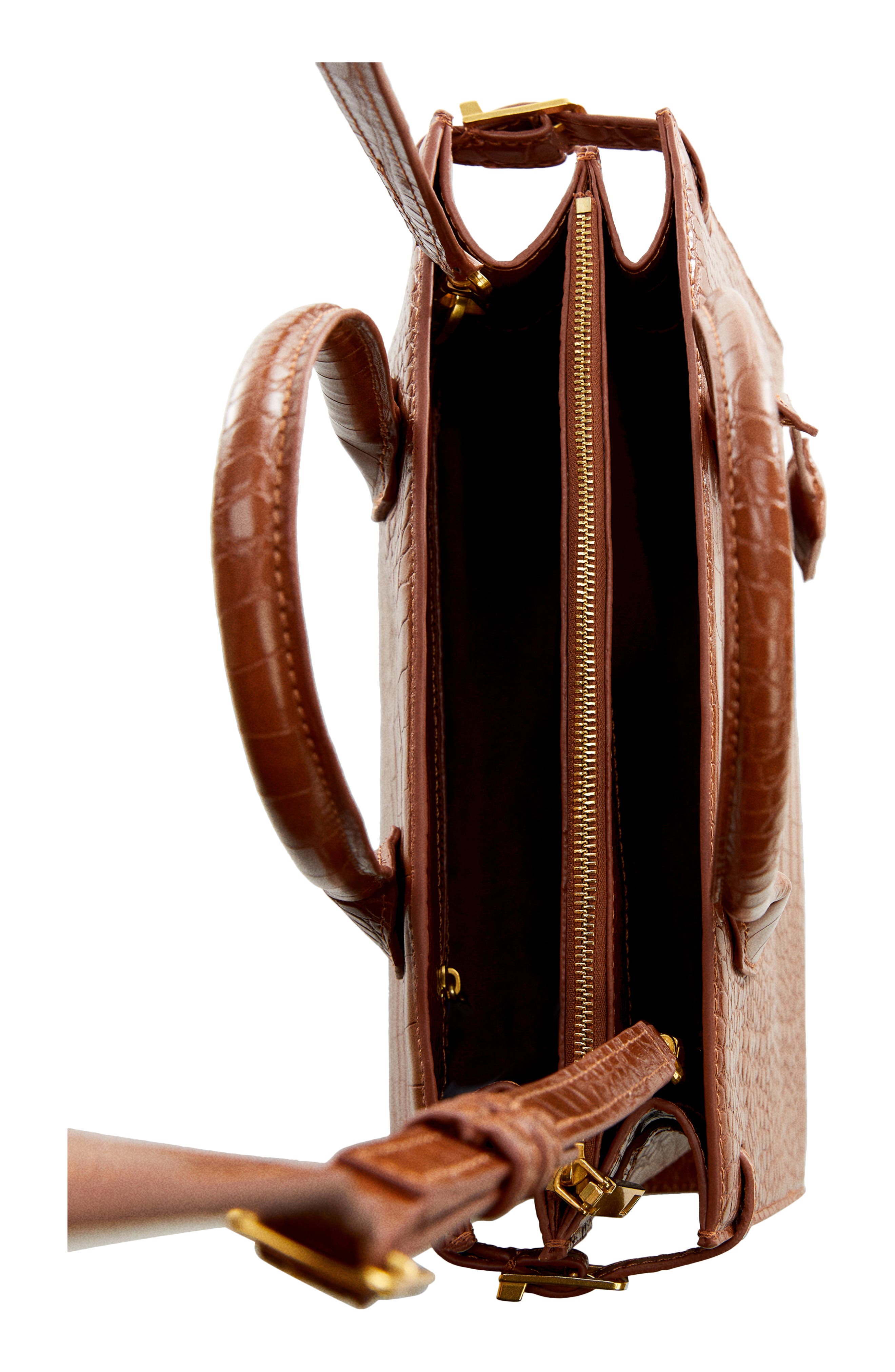 MANGO Croc Embossed Faux Leather Tote Bag, Alternate, color, 