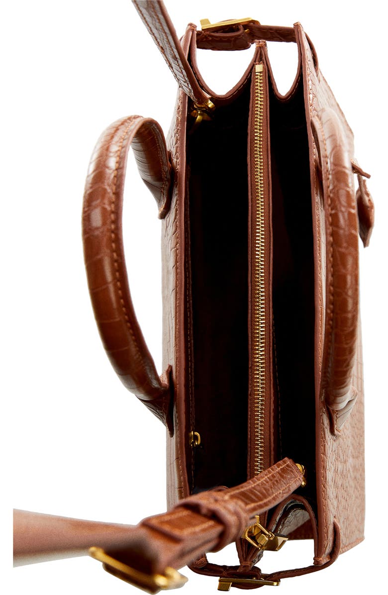 MANGO Croc Embossed Faux Leather Tote Bag, Alternate, color,