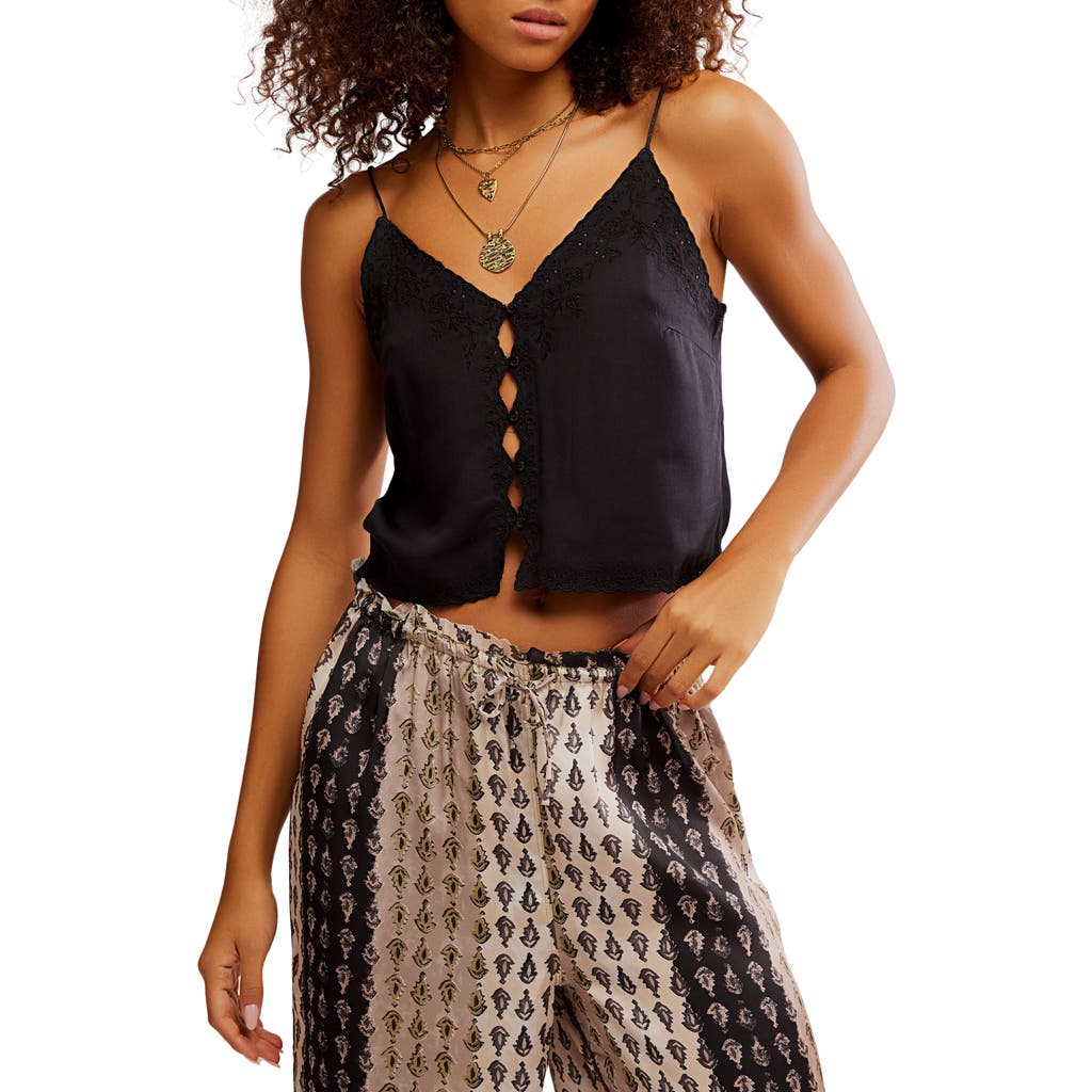 Free People Pieces Of You Embroidered Button-up Camisole In Black
