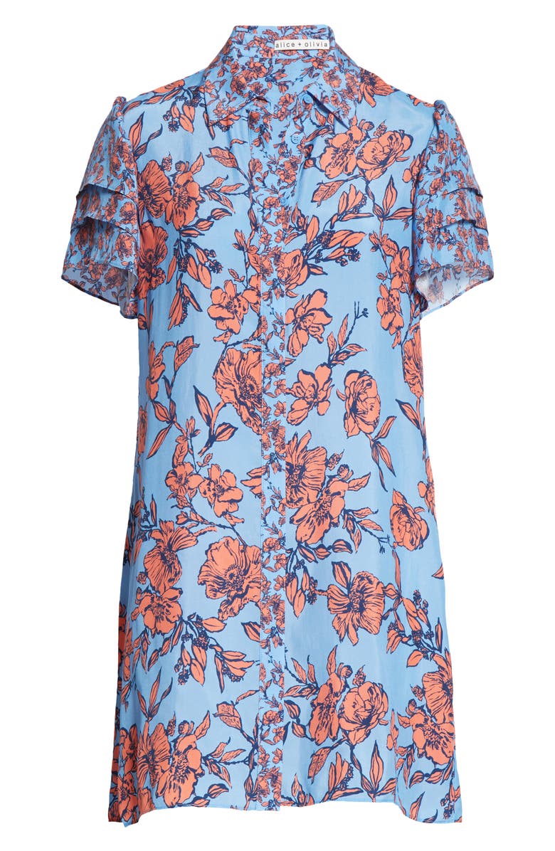 Alice + Olivia Jem Sketch Floral Print Flutter Sleeve Shirtdress, Alternate, color, 